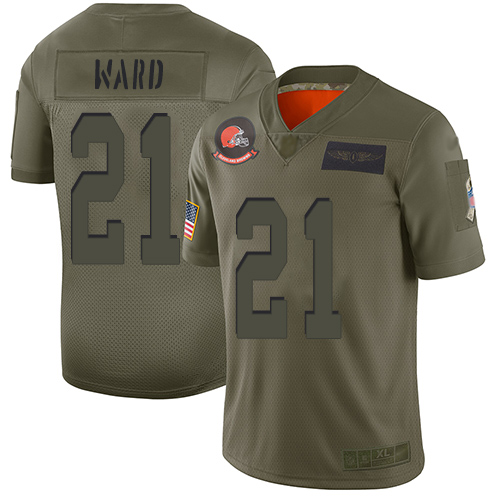Cleveland Browns Denzel Ward Men Olive Limited Jersey #21 NFL Football 2019 Salute To Service->cleveland browns->NFL Jersey